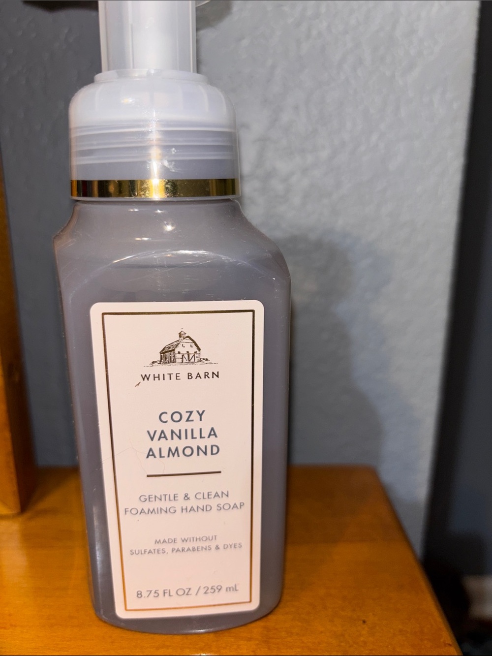 White Barn Cozy Vanilla Almond Foaming Hand Soap Gray & Gold Accent 8.75 fl oz
